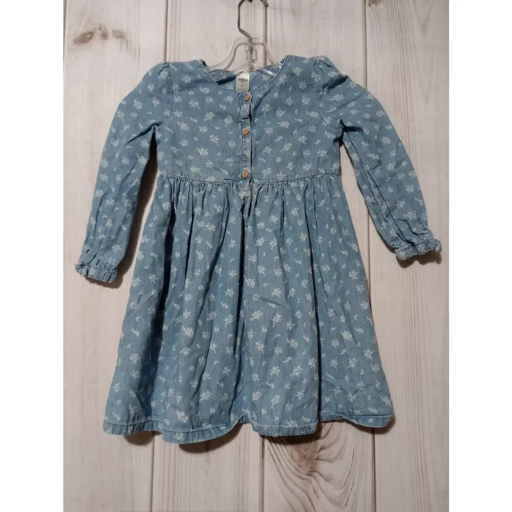 Oshkosh Dress Girls 5T Chambray White Floral